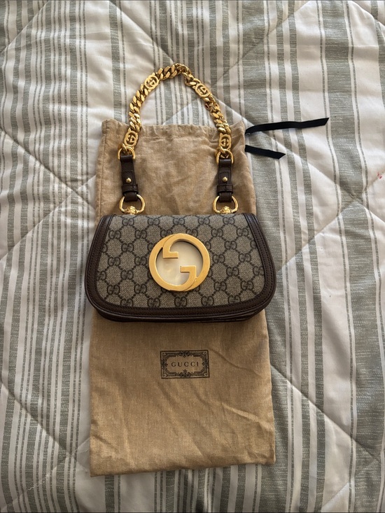 Gucci Handbags - Gucci Brown GG Canvas Shoulder Bag with Gold Heart Logo and Chain Handle